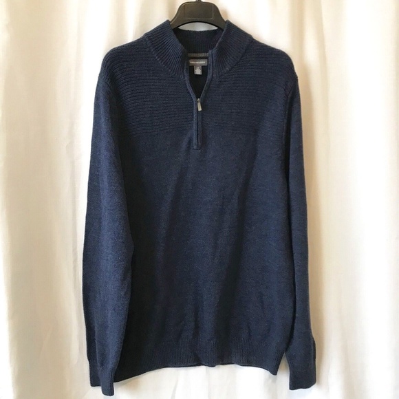 Van Heusen 1/4 Zip Knit Sweater Men’s Size Large Blue Mock Neck - Picture 2 of 14